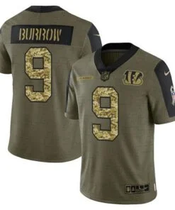 Bengals Joe Burrow 2021 Olive Camo Salute To Service Jersey
