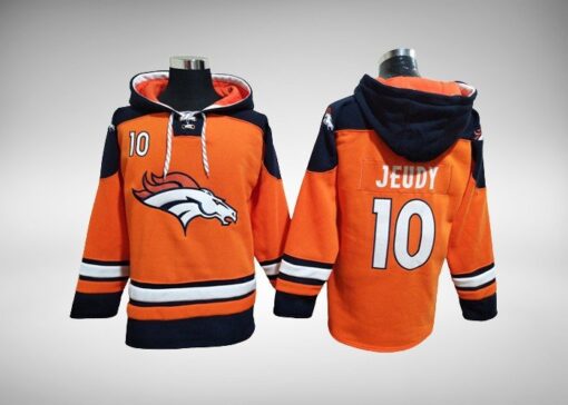 Broncos Jerry Jeudy Hockey Styled Lace-Up Pullover Hoodie