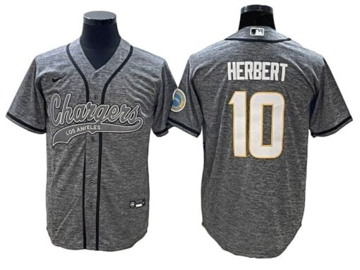 Chargers Justin Herbert Gridiron Gray Baseball Styled Jersey
