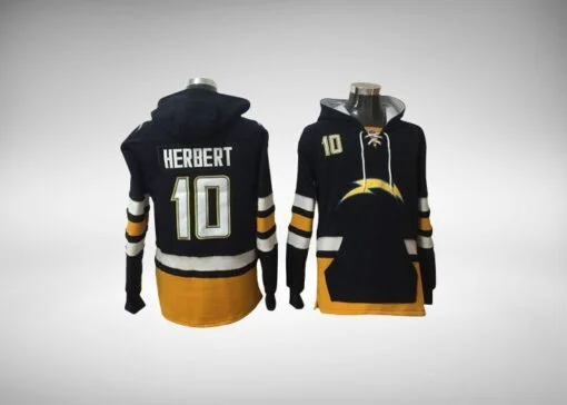 Chargers Justin Herbert Hockey Styled Lace-Up Pullover Hoodie