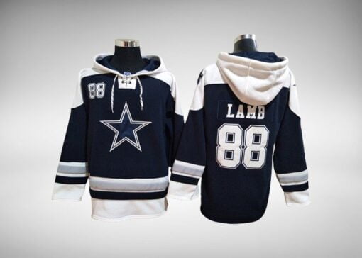 Cowboys CeeDee Lamb Hockey Styled Lace-Up Pullover Hoodie