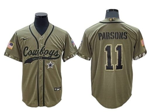 Cowboys Micah Parsons Baseball Styled Salute to Service Jersey