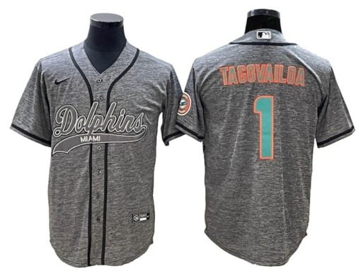 Dolphins Tua Tagovailoa Gridiron Gray Baseball Styled Jersey
