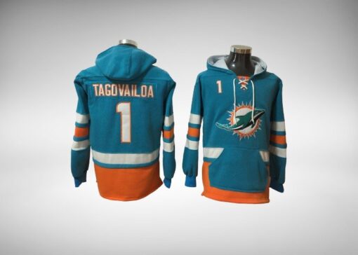 Dolphins Tua Tagovailoa Hockey Styled Lace-Up Pullover Hoodie