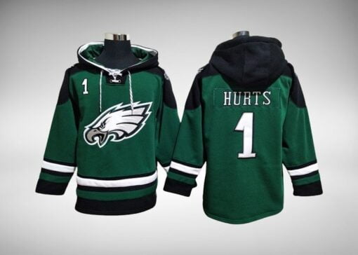 Eagles Jalen Hurts Hockey Styled Lace-Up Pullover Hoodie