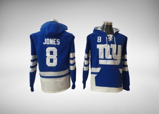 Giants Daniel Jones Hockey Styled Lace-Up Pullover Hoodie