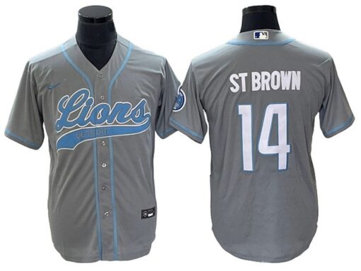 Lions Amon-Ra St. Brown Gray Baseball Styled Jersey