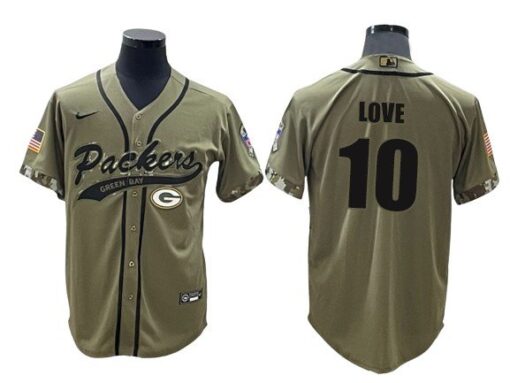 Packers Jordan Love Baseball Styled Salute to Service Jersey