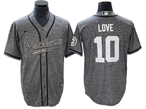 Packers Jordan Love Gridiron Gray Baseball Styled Jersey
