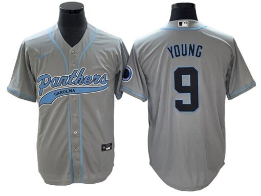 Panthers Bryce Young Gray Baseball Styled Jersey