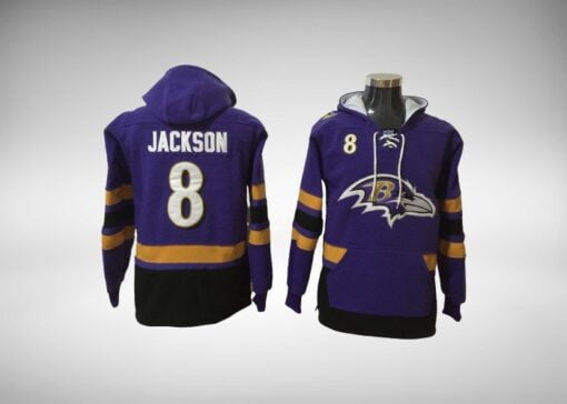 Ravens Lamar Jackson Hockey Styled Lace-Up Pullover Hoodie