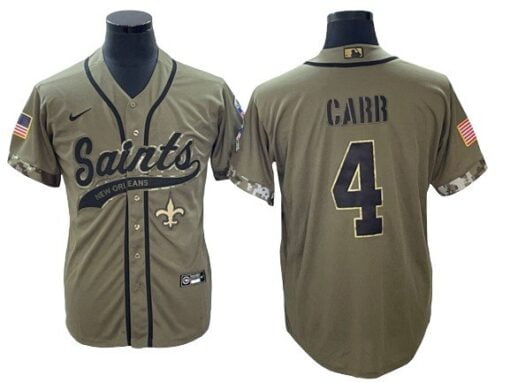 Saints Derek Carr Baseball Styled Salute to Service Jersey