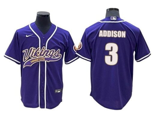 Vikings Jordan Addison Baseball Styled Jersey