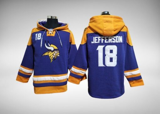 Vikings Justin Jefferson Hockey Styled Lace-Up Pullover Hoodie